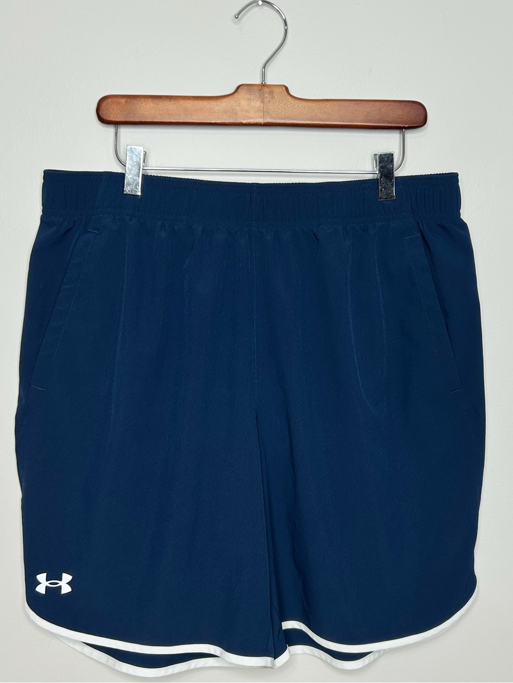 Under Armour HIIT Woven Shorts Men’s XL Navy Blue White Athletic 8”